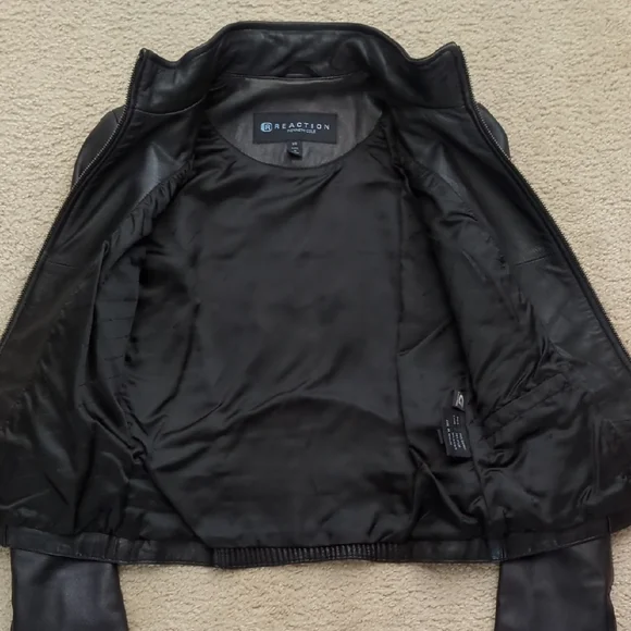 Women's Kenneth Cole Soft Black Leather Moto Jacket Coat Leather Jackets